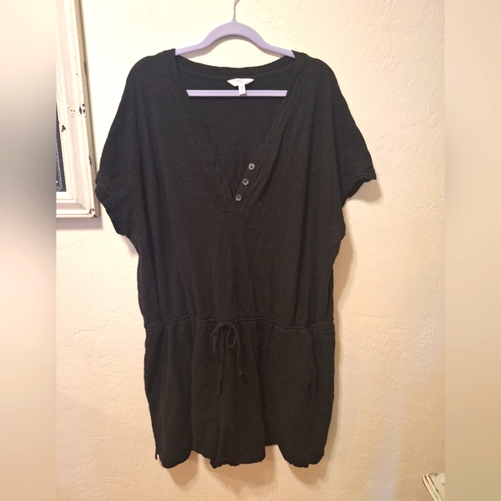 Black Button-Front Shorts Romper 3x